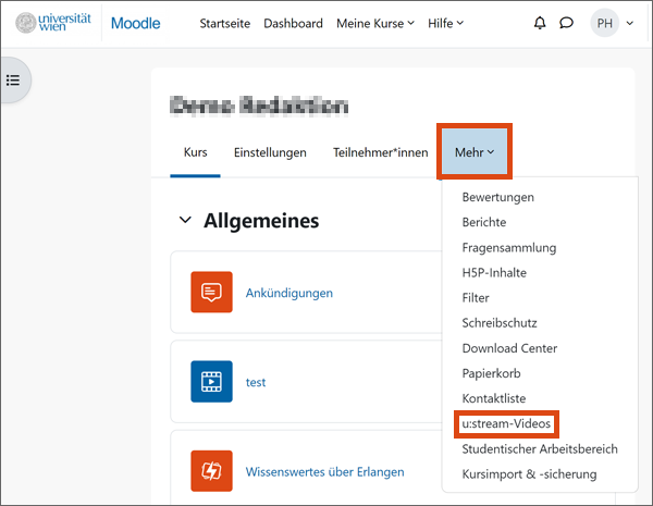 Übersicht Moodle-Kurs